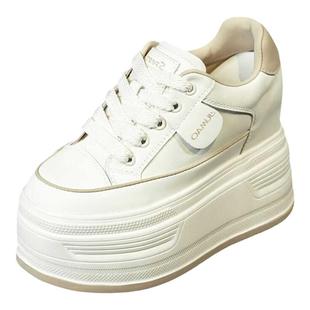 小白鞋女2025新款厚底板鞋休闲百搭真皮轻便小个子内增高女鞋12cm