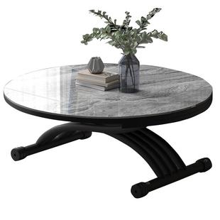 小户型升降茶几餐桌折叠两用一体式客厅多功能岩板玻晶奢石实木桌