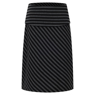 SoloForTwo 雅痞摩登条纹半身裙 复古黑色中裙翻边中低腰裙子