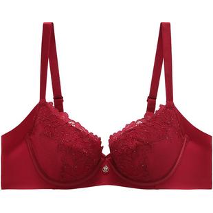 安莉芳商场同款蕾丝花边女文胸大胸显小软钢圈本命年红色舒适内衣