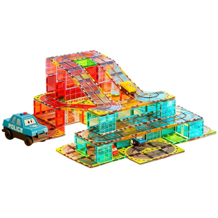 德国磁力片电动轨道车强磁交通建筑彩窗磁吸方块积木儿童益智玩具