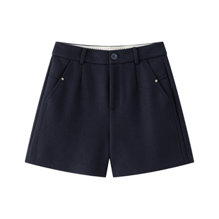 【通勤格律】CHICJOJO休闲裤女25冬新款藏青宽松时尚三分毛呢靴裤