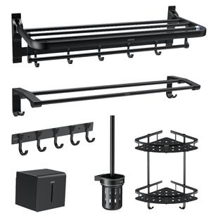 箭牌卫浴五金挂件套装雅黑色免打孔浴室收纳架毛巾架厕纸盒马桶刷