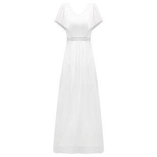 雪纺白色连衣裙修身显瘦长款名媛气质蕾丝裙子蝙蝠袖法式长裙女夏