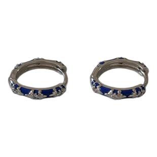 hellojune S925银 蓝色自由鸢尾花耳环 十字复古镂空鸢尾花耳钉