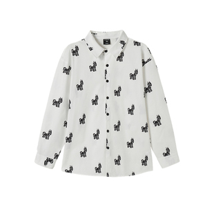 GEEEKPANDA加肥加大宽松大码男春翻领长袖马年新年印花衬衫9288