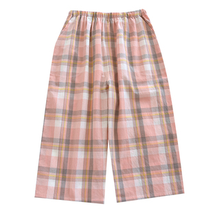 春夏新款女水洗全棉七分裤宽松高腰大码薄款家居裤甜美裤子可外穿