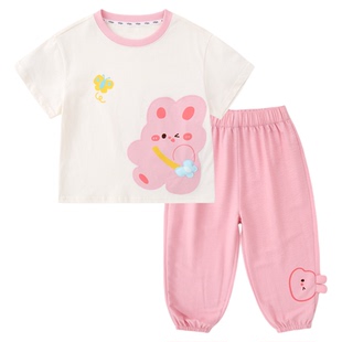 嘟嘟家儿童短袖套装夏季男童短袖女童长裤童装宝宝夏装短t裤子潮