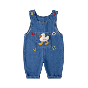 dudujia儿童背带裤春季男童裤子新款女童牛仔裤宝宝长裤洋气衣服