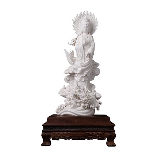 戴玉堂陶瓷乘龙观音菩萨像大师徐才提立龙观世音菩萨供奉家用摆件