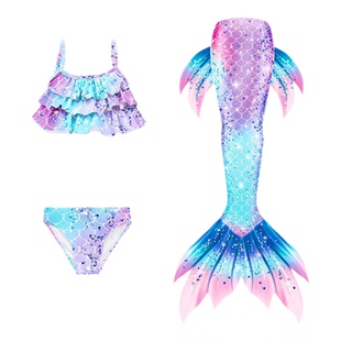 美人鱼尾巴儿童衣服泳衣女孩分体游泳装女童宝宝公主裙比基尼洋气