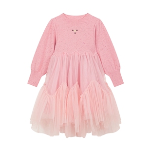 专柜同款马拉丁儿童连衣裙冬女童泡泡袖舒适网纱毛衣裙