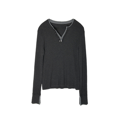 高颜值显瘦！~双v领撞色假两件