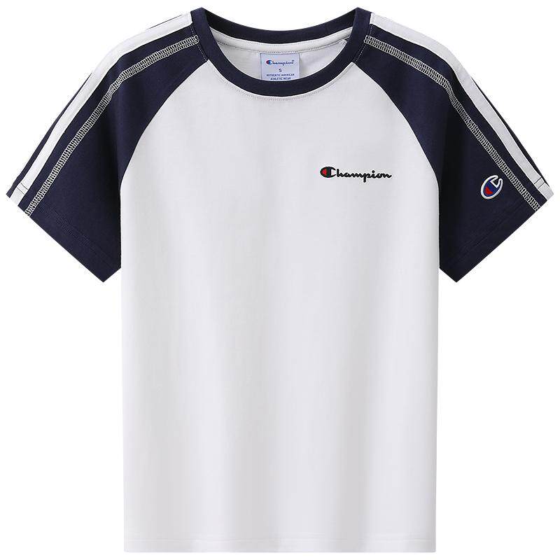 Champion26夏男女童纯棉复古插肩短袖T恤
