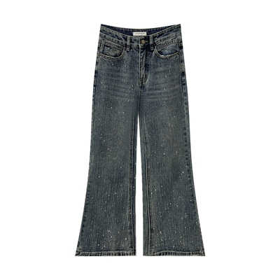 T台早春满天星牛仔喇叭裤烫钻