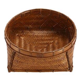 复古竹编水果盘家用茶楼桌面收纳筐干果盘点心零食盒小号杂物篮子