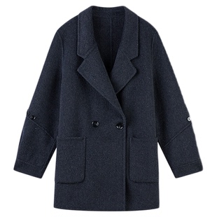 现货流行色安哥拉红双面羊绒大衣女新款韩版宽松气质羊毛呢外套