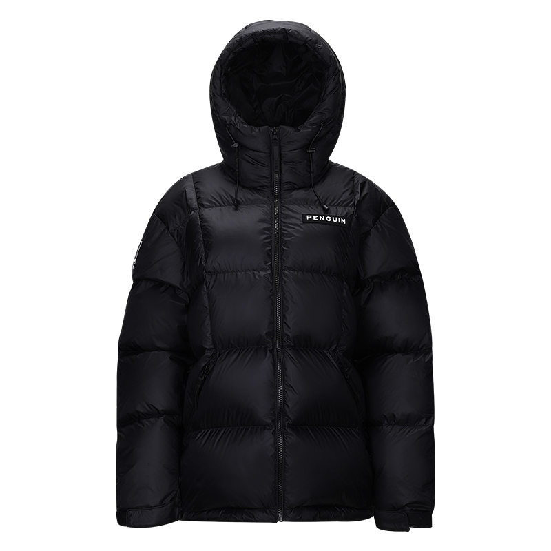 企鹅联名骆驼热能羽绒服女2025秋冬新款户外保暖短款黑色面包服男