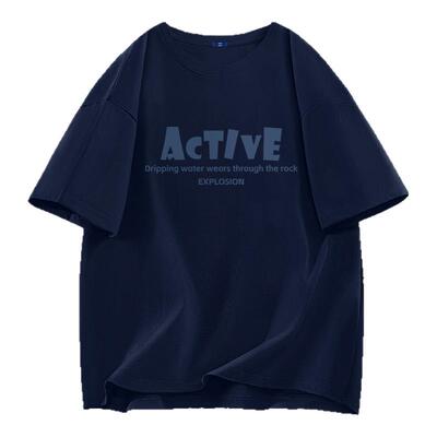 GENIOLAMODE藏青色短袖t恤男款2025新款夏季重磅纯棉高级感五分袖