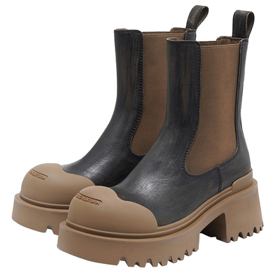 VITTORIO VENTURA薇薇燃 牛皮厚底增高包头切尔西短靴