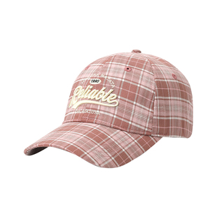 畹町美式格纹棒球帽女复古字母刺绣弯檐鸭舌帽百搭显脸小软顶帽子