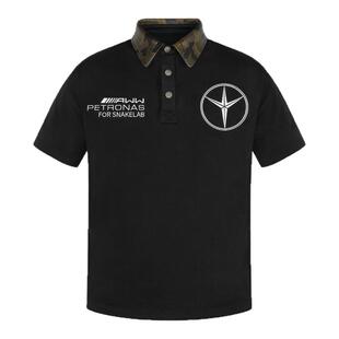 ANTIDOTE 正肩迷彩真皮领POLO衫夏季朋克t恤复古贴皮刺绣短袖男女