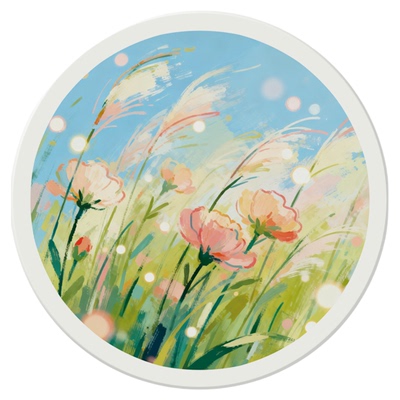 新中式水彩花卉圆形杯垫