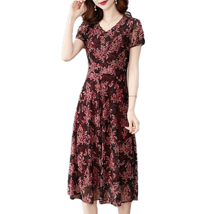 香妮芬弹力收腰台湾网纱2026夏装新款碎花V领时尚洋气显瘦裙子女