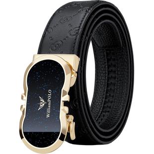 保罗皮带男潮真皮纯牛皮新款自动扣牛皮爸爸裤腰带品牌高档年轻人