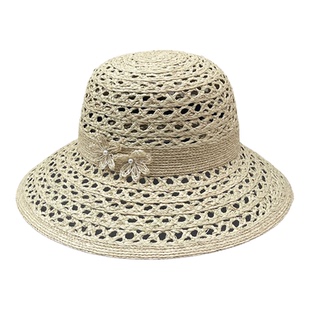 法式优雅花朵拉菲草编帽女夏季镂空大檐遮阳帽海边度假百搭防晒帽