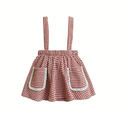 学院风女童格子花边领背带裙