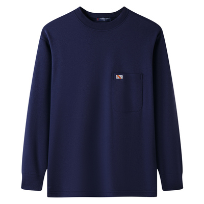 爸爸长袖T恤中老年纯棉真口袋