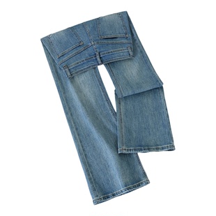 浅色微喇牛仔裤女2026春夏新款高腰弹力显瘦直筒宽松双扣喇叭裤子