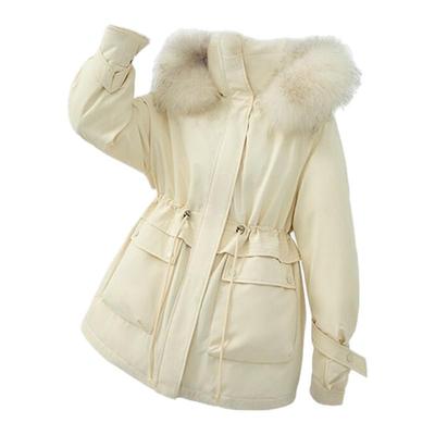 鸭鸭短款可拆卸貉子毛领羽绒服