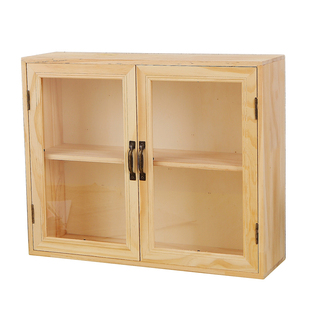 木质厨房双开门杯子小型储物柜透明化妆品手办展示柜盲盒收纳柜子