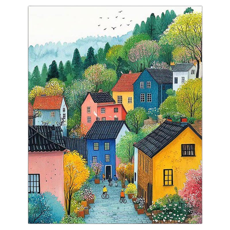 七彩小镇成品装饰画风景唯美挂画