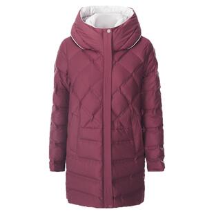 娜家商场同款鹅绒时尚气质直筒红色连帽羽绒服女士中长款冬装外套