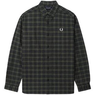 FRED PERRY男士休闲衬衫冬季英伦宽松长袖格子麦穗刺绣衬衣M8504