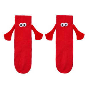 本命年袜子女情侣款秋冬磁吸牵手袜可爱搞怪礼盒马年大红色中筒袜