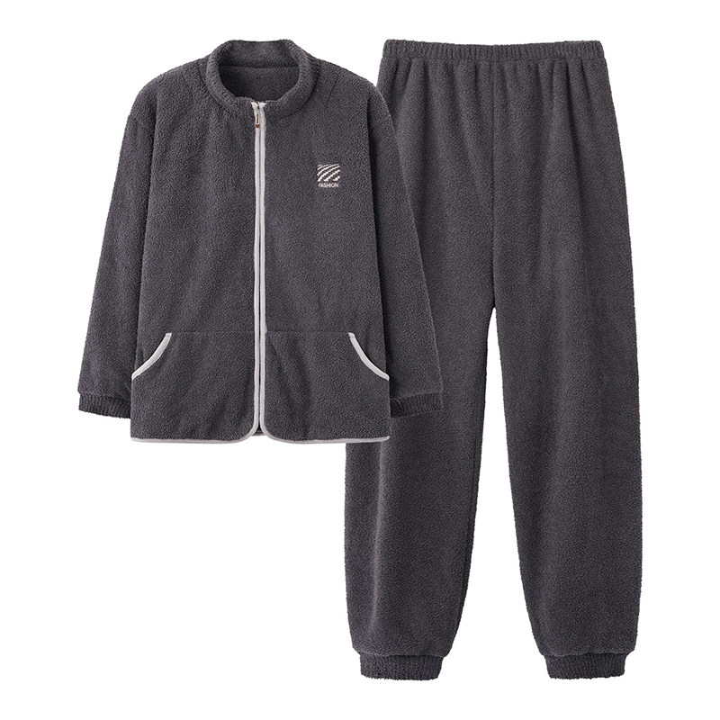 冬季男珊瑚绒加厚保暖拉链家居服