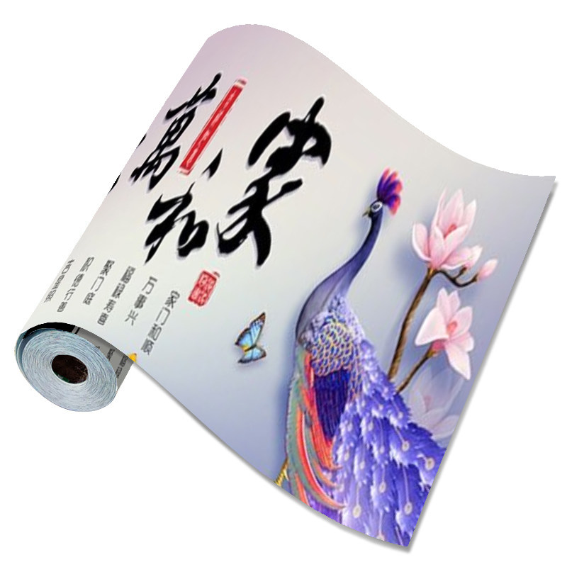 3d孔雀中国风客厅装饰画立体墙贴自粘墙纸电视背景墙壁纸环保贴