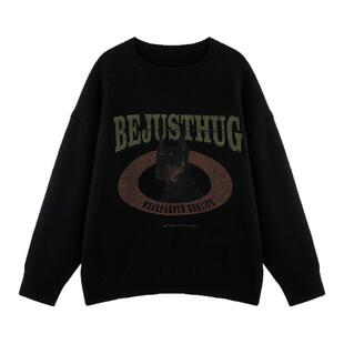 BJHG不计后果套头毛衣男款2025新款秋冬季杜宾犬宽松加厚针织衫女