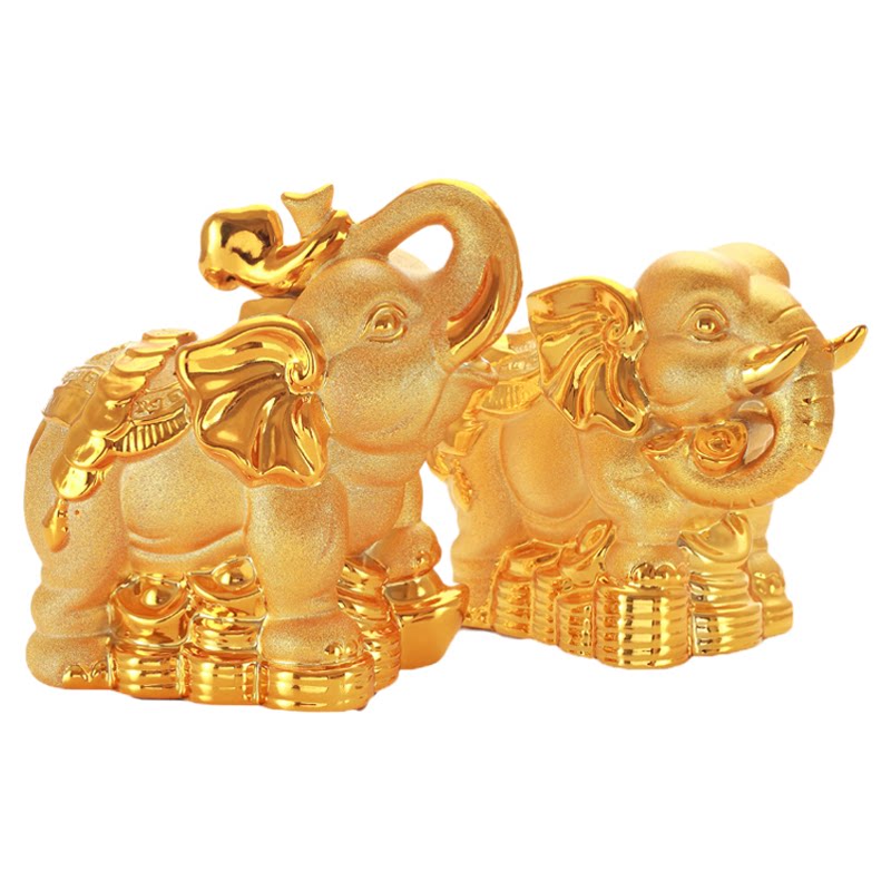 包邮陶瓷储蓄罐招财纳福大象一对摆件工艺品客厅装饰品吉祥金象