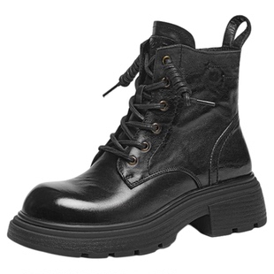 红蜻蜓女士马丁靴加绒秋冬新款女鞋厚底真皮休闲短靴英伦复古女靴