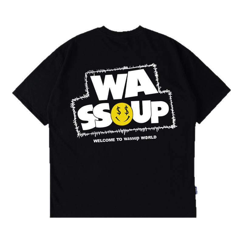 WASSUP美式笑脸重磅纯棉短袖T恤