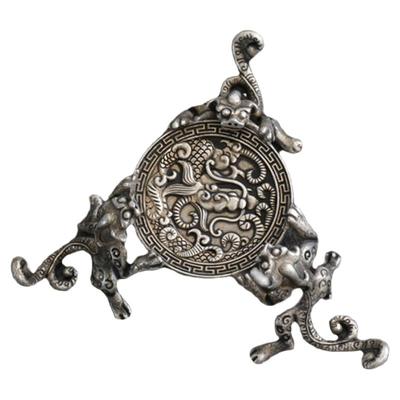 小器鎏银螭龙盖置茶托书房摆件