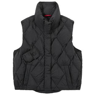 热风女士羽绒服马甲2025年冬款立领羽绒马甲简约百搭黑色背心