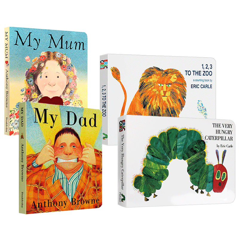 The Very Hungry Caterpillar 123 to the Zoo My Mum 英文原版绘本幼儿启蒙0-3岁 纸板书 好饥饿的毛毛虫 我妈妈我爸爸到动物园去