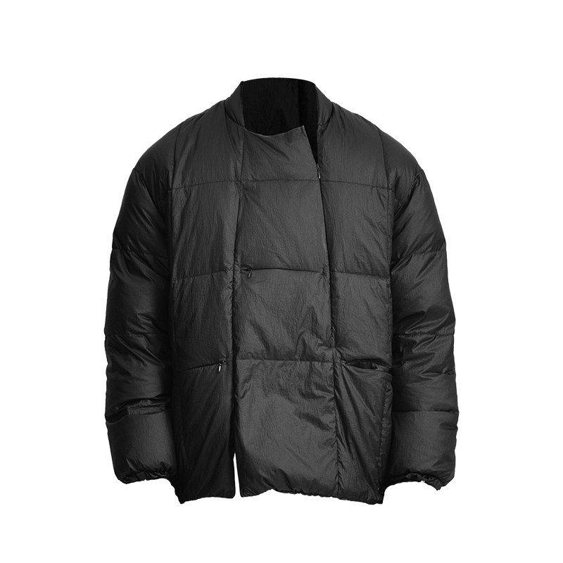 HalfwayHouse日系保暖冬季简约羽绒服宽松90白鸭绒轻薄无领上衣