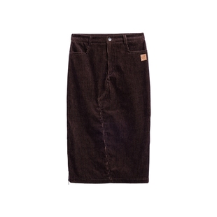 Desigual双色灯芯绒拉链开衩直筒半身裙